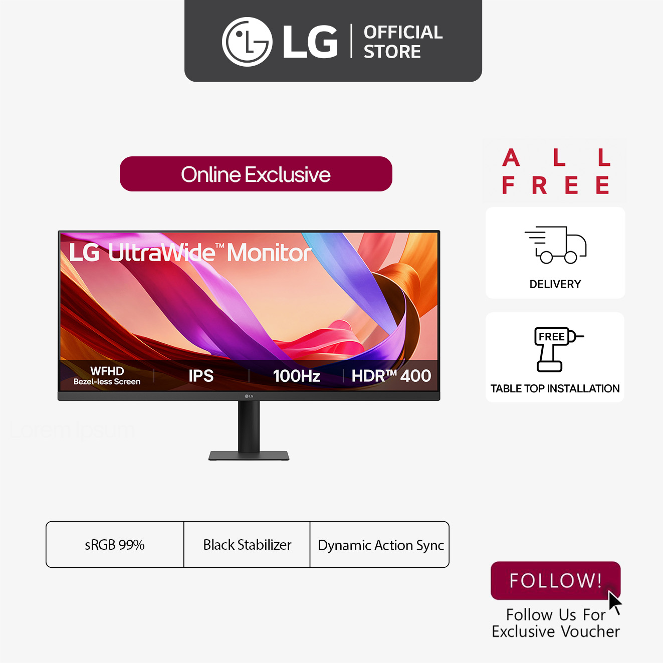 [New] [Online Exclusive] LG 34U511A-B 34" UltraWide™ HDR IPS Display Monitor | sRGB 99% | 100Hz Refresh Rate | HDR10 · v2