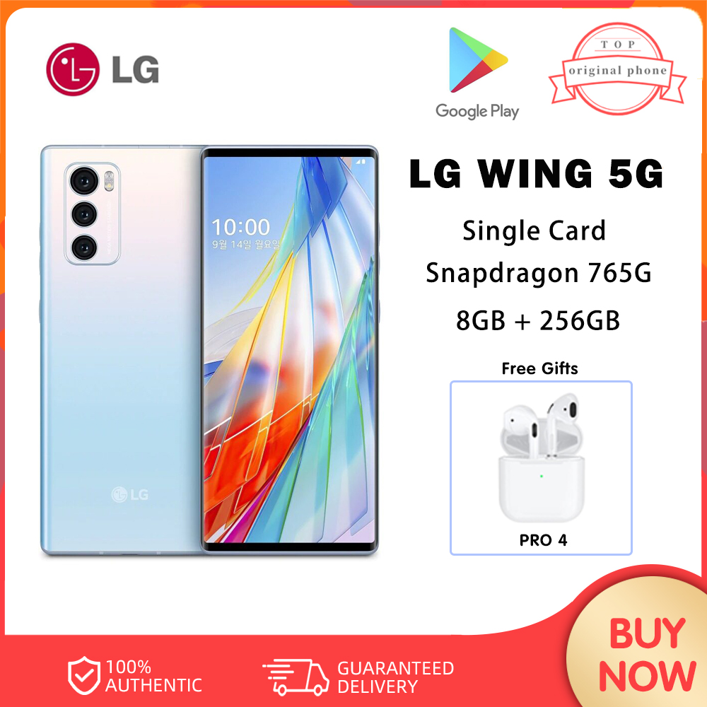 LG WING 5G โทรศัพท์มือถือปลดล็อคหน้าจอคู่แบบพลิกได้ 6.8 นิ้ว 8GB 256GB Snapdragon 765 Android สมาร์ทโฟน NFC