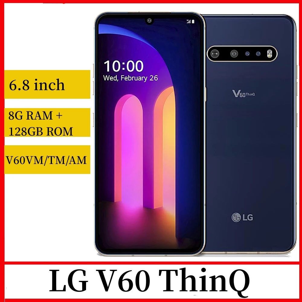 LG V60 ThinQ 5G 6.8" Original Unlocked Mobile 8GB+128GB V600TM V600VM V60AM Qualcomm865 Fingerprint (NO Polish/Hebrew)Cell phone