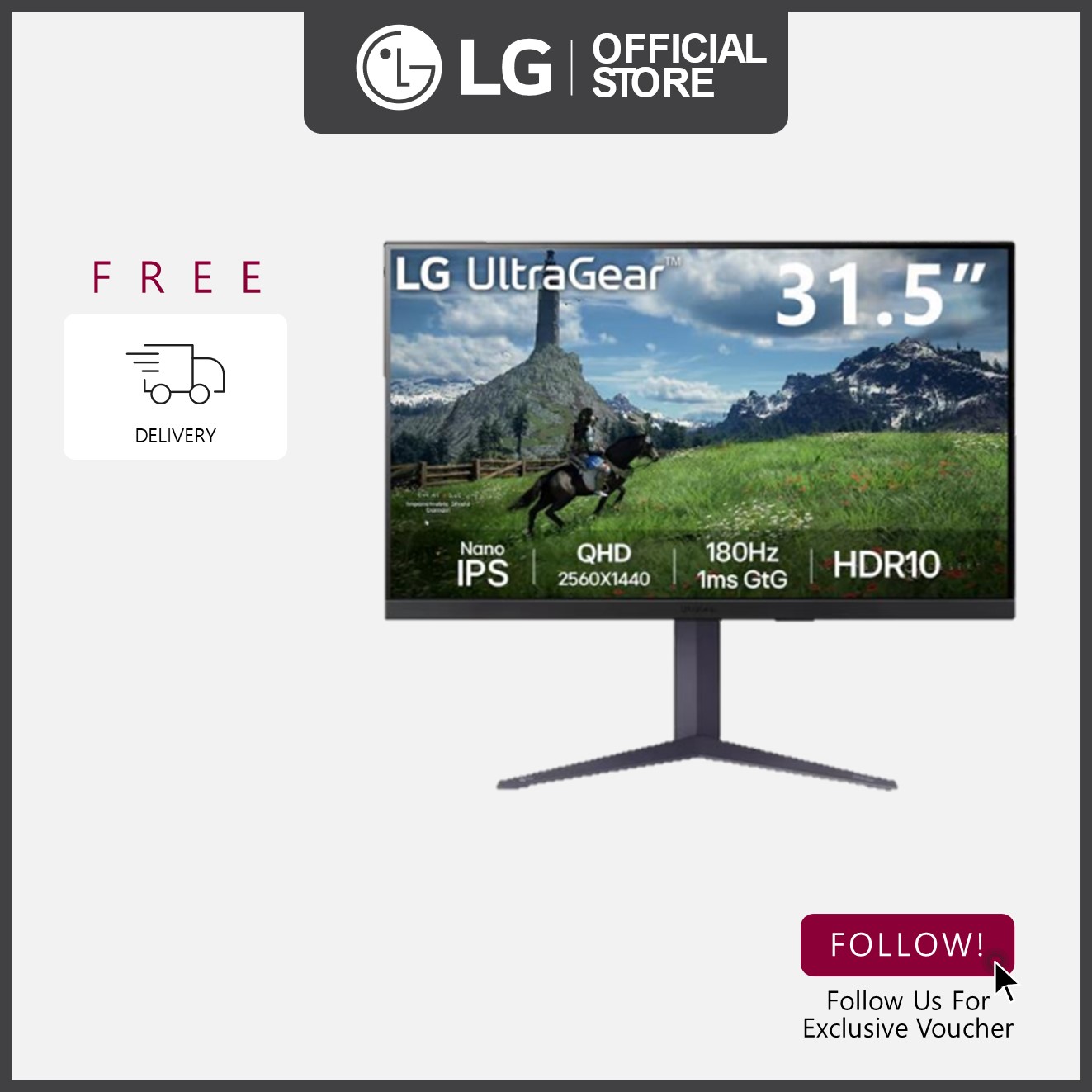 LG UltraGear 32" QHD Nano IPS Gaming Monitor | 180Hz Refresh | HDR10 | DCI-P3 98% | VESA Certified | AMD FreeSync™