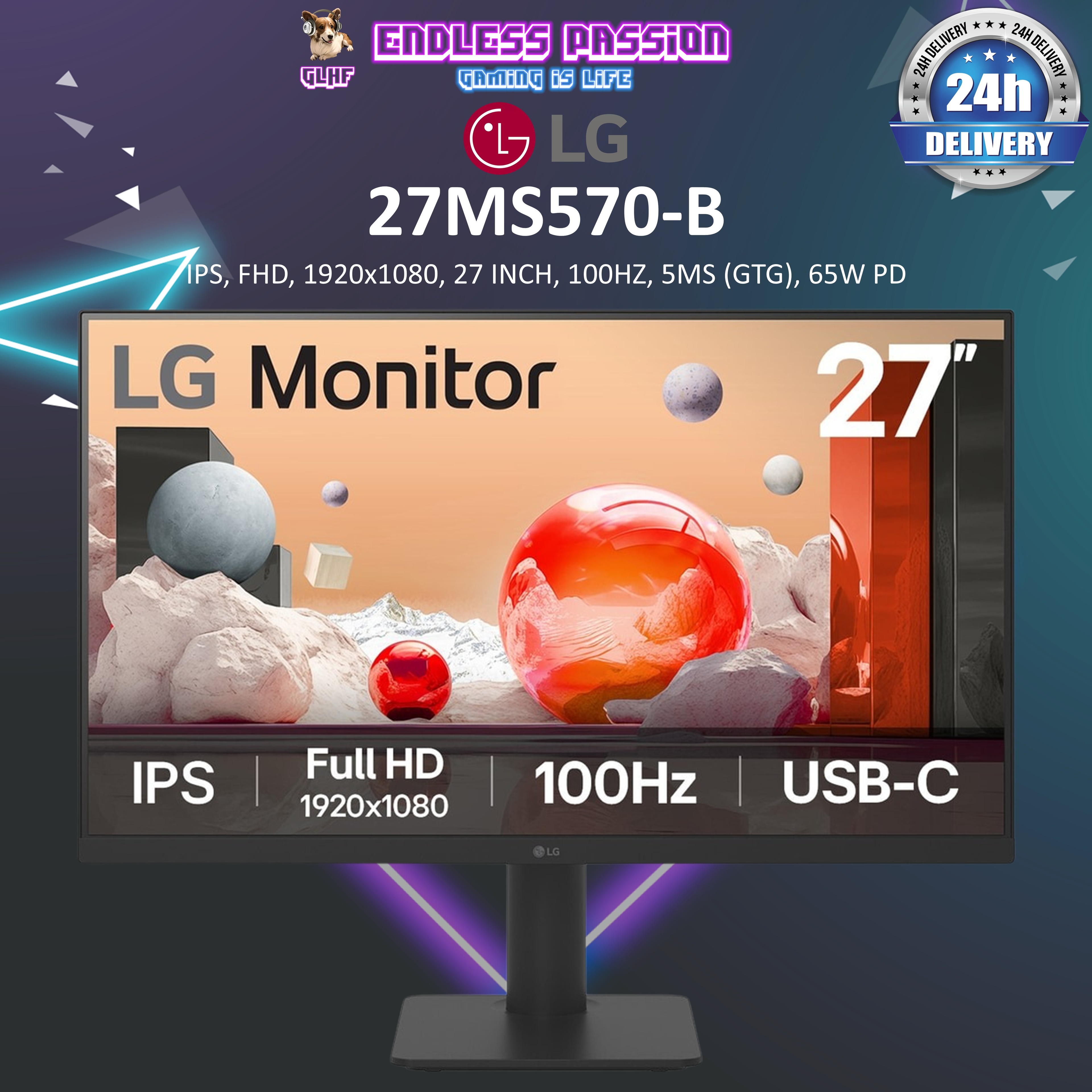 LG 27MS570-B — 27" FHD IPS 100Hz Productivity Monitor with 65W Type C PD