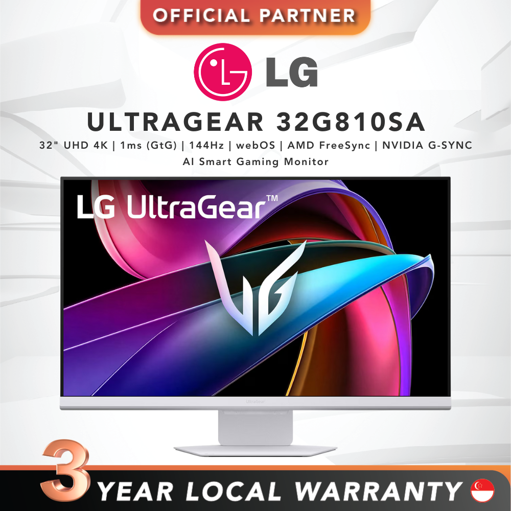 LG UltraGear 32G810SA | 32" UHD 4K | 1ms (GtG) | 144Hz | webOS | AMD FreeSync | NVIDIA G-SYNC | AI Smart Gaming Monitor (32G810SA-W)